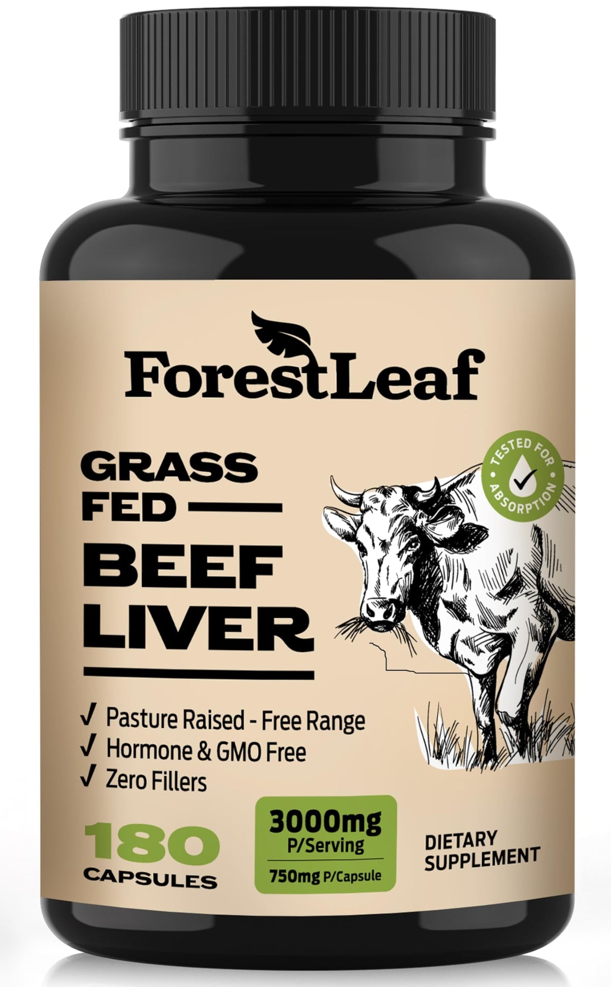ForestLeaf frasco frontal mostrando etiqueta clara y beneficios