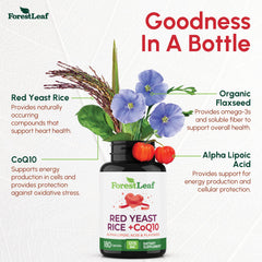 ForestLeaf ingredientes colocados: arroz de levadura roja, CoQ10 y linaza orgánica