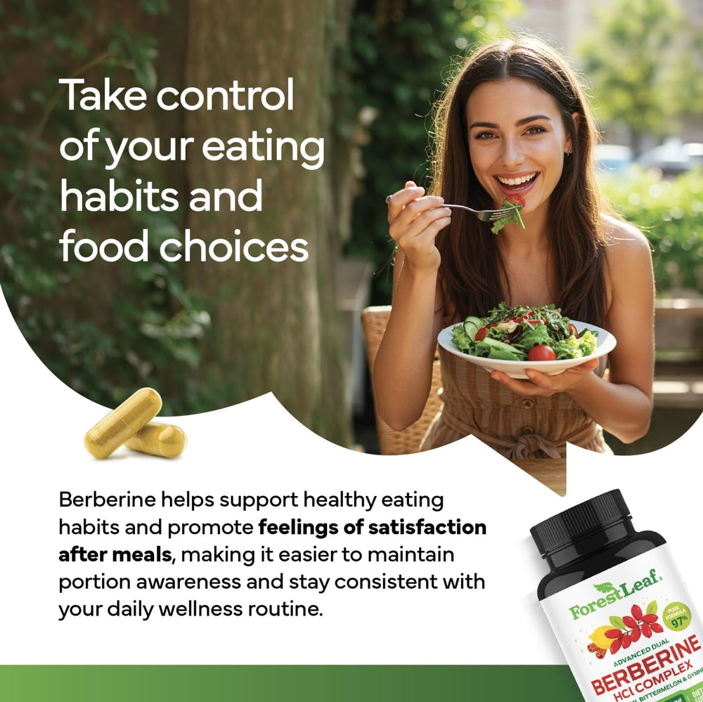 ForestLeaf two-capsule serving in hand illustrating recommended dose
