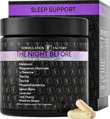 Formulation Factory frasco frontal mostrando etiqueta y beneficio de apoyo al sueño