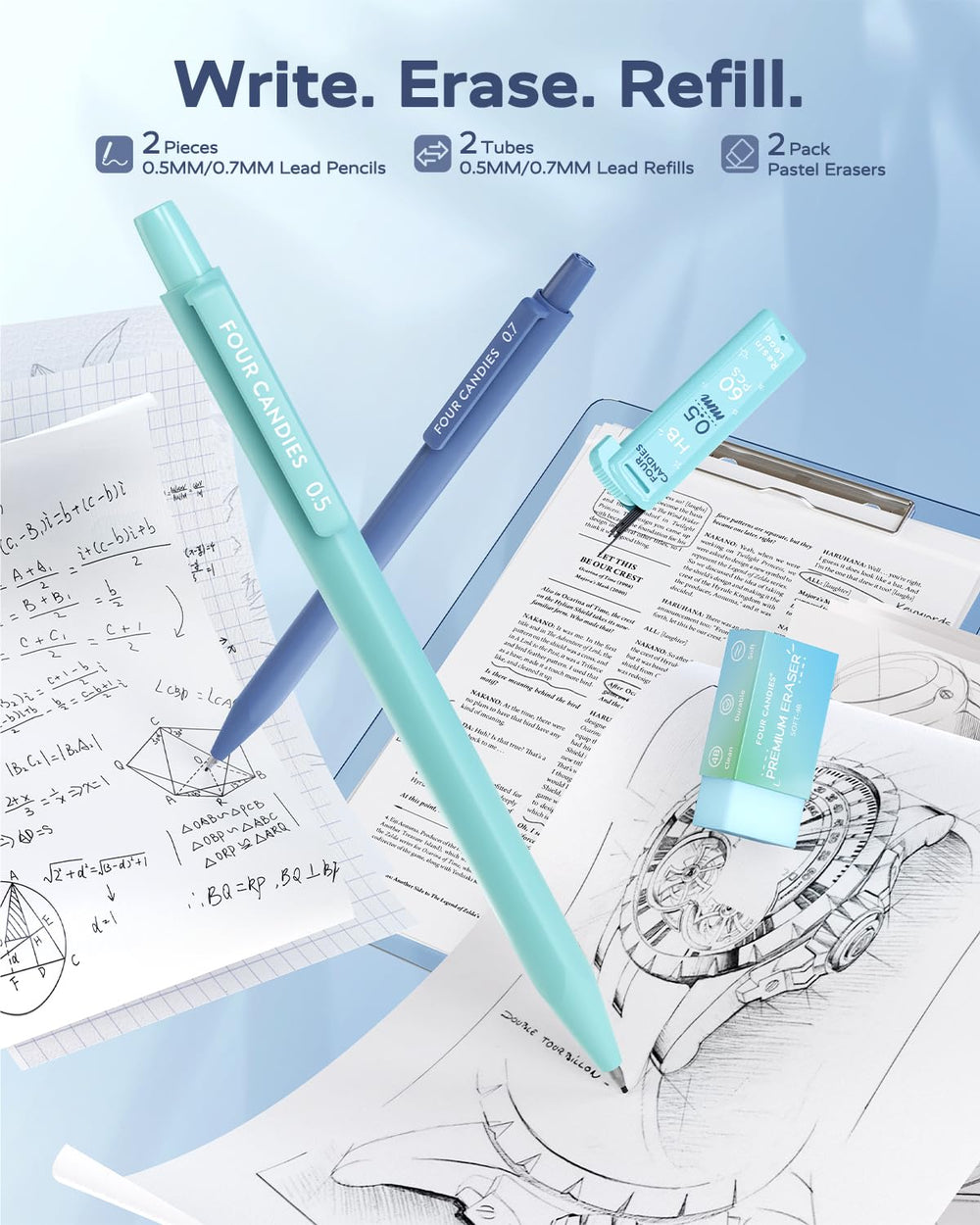 Four Candies bolígrafos gel con punta fina para escritura suave