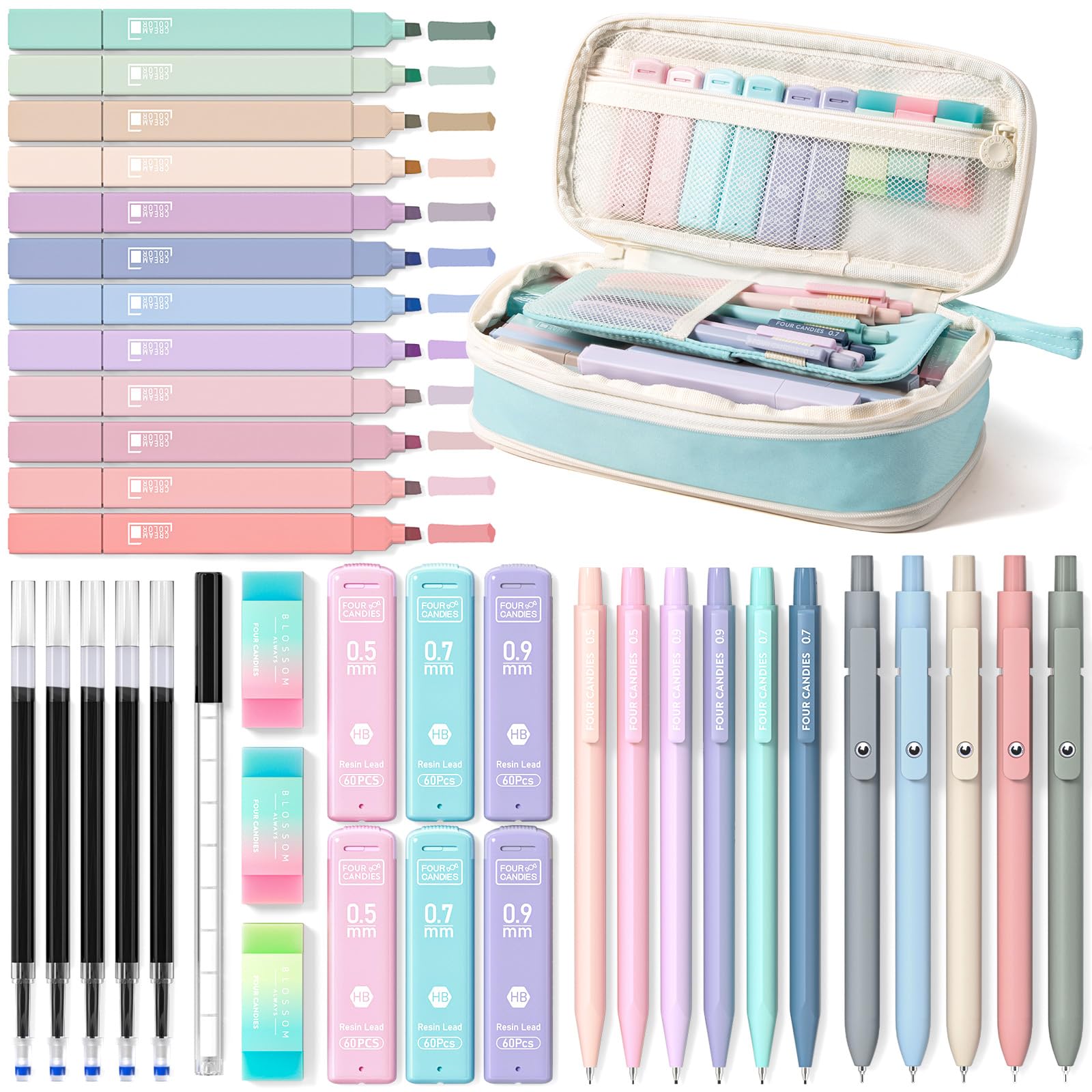 Four Candies estuche frontal azul organizado y portátil, protección y orden