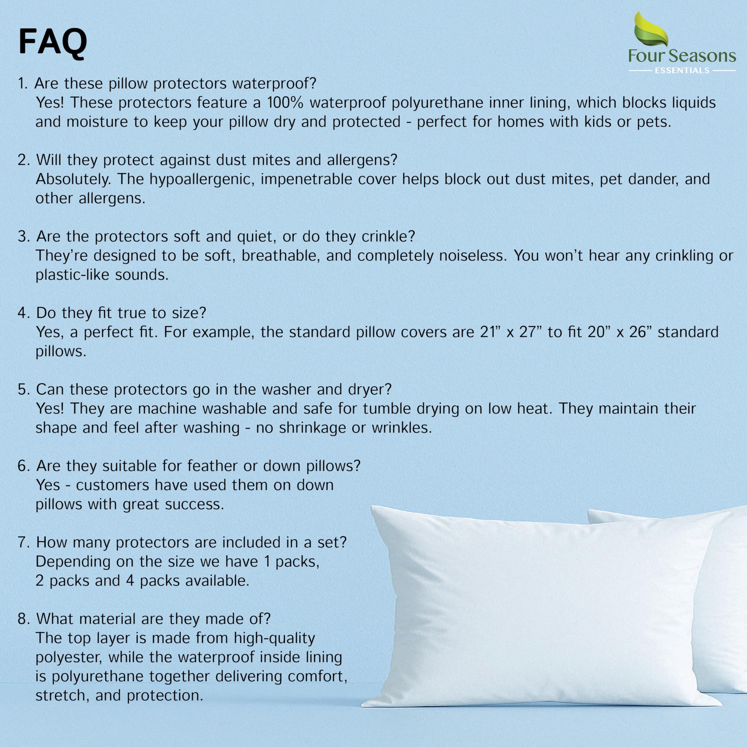 Four Seasons Essentials etiqueta con instrucciones de cuidado y materiales