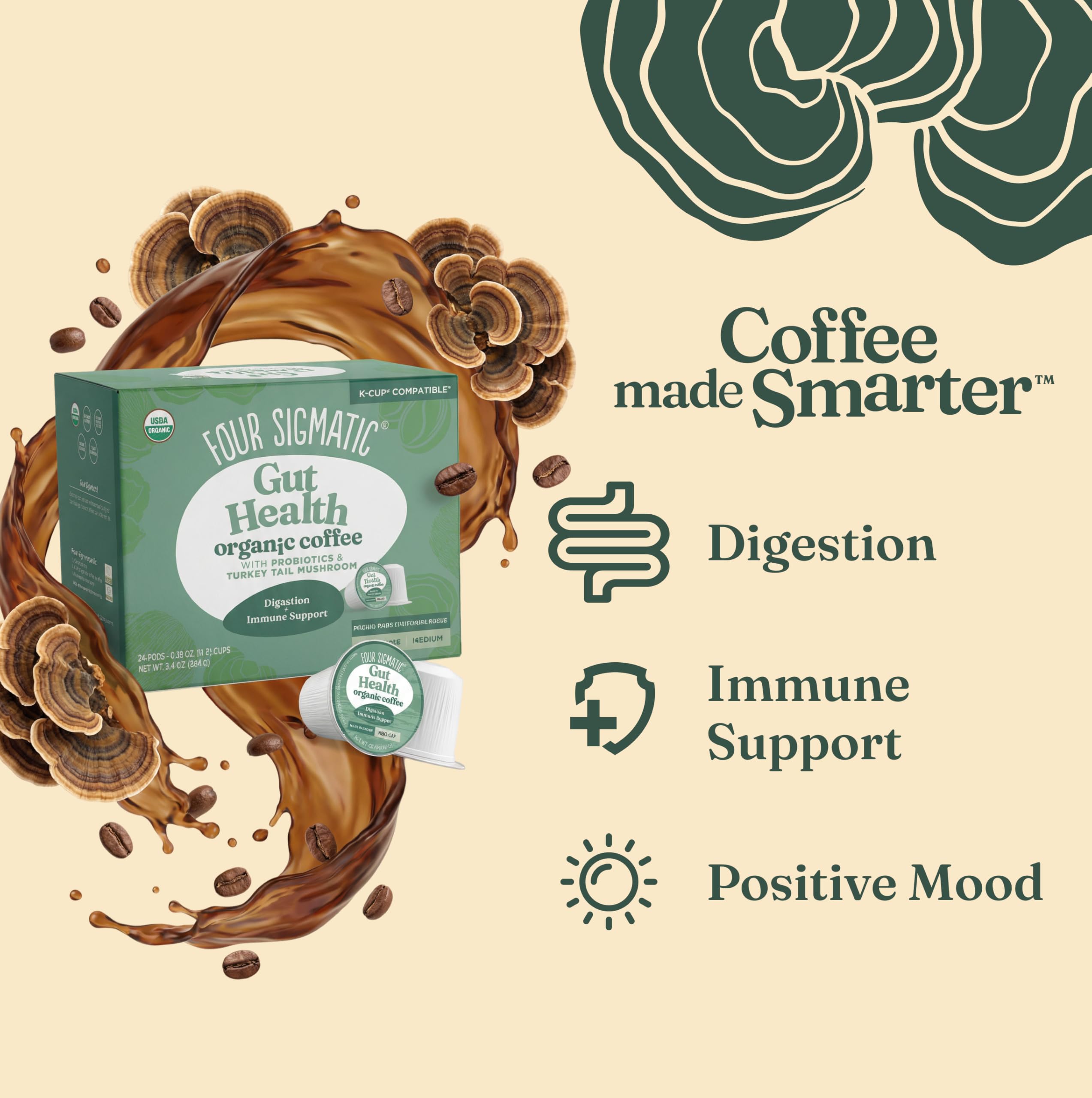 Four Sigmatic detalle de una cápsula K-Cup reciclable con enfoque en conveniencia
