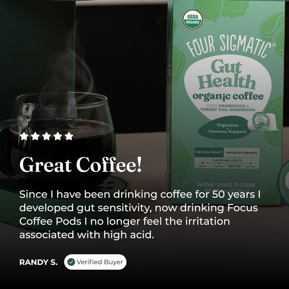 Four Sigmatic etiqueta con lista de ingredientes orgánicos y certificaciones claras