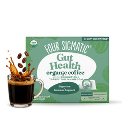 Four Sigmatic empaque frontal mostrando 24 cápsulas y beneficios funcionales