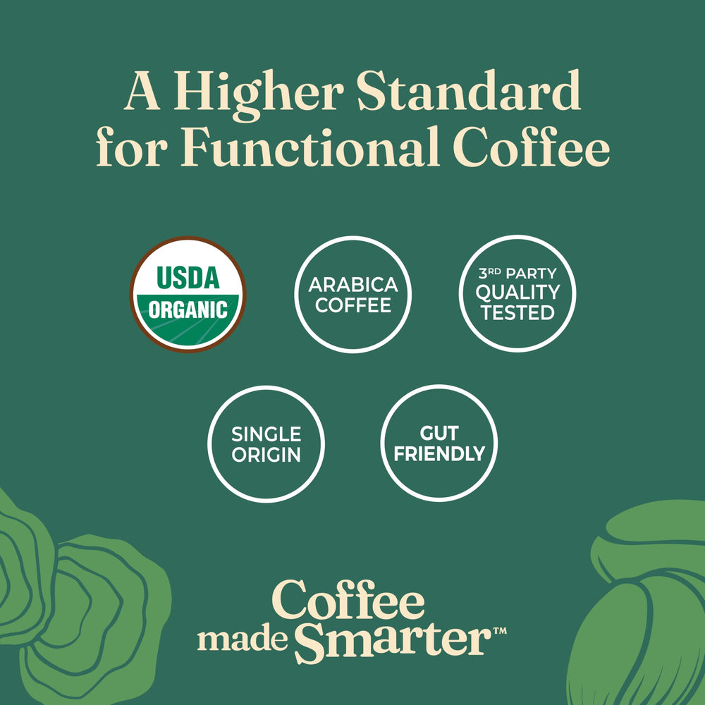 Four Sigmatic textura del polvo de café y hongos mostrando mezcla homogénea