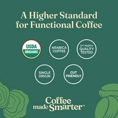Four Sigmatic textura del polvo de café y hongos mostrando mezcla homogénea