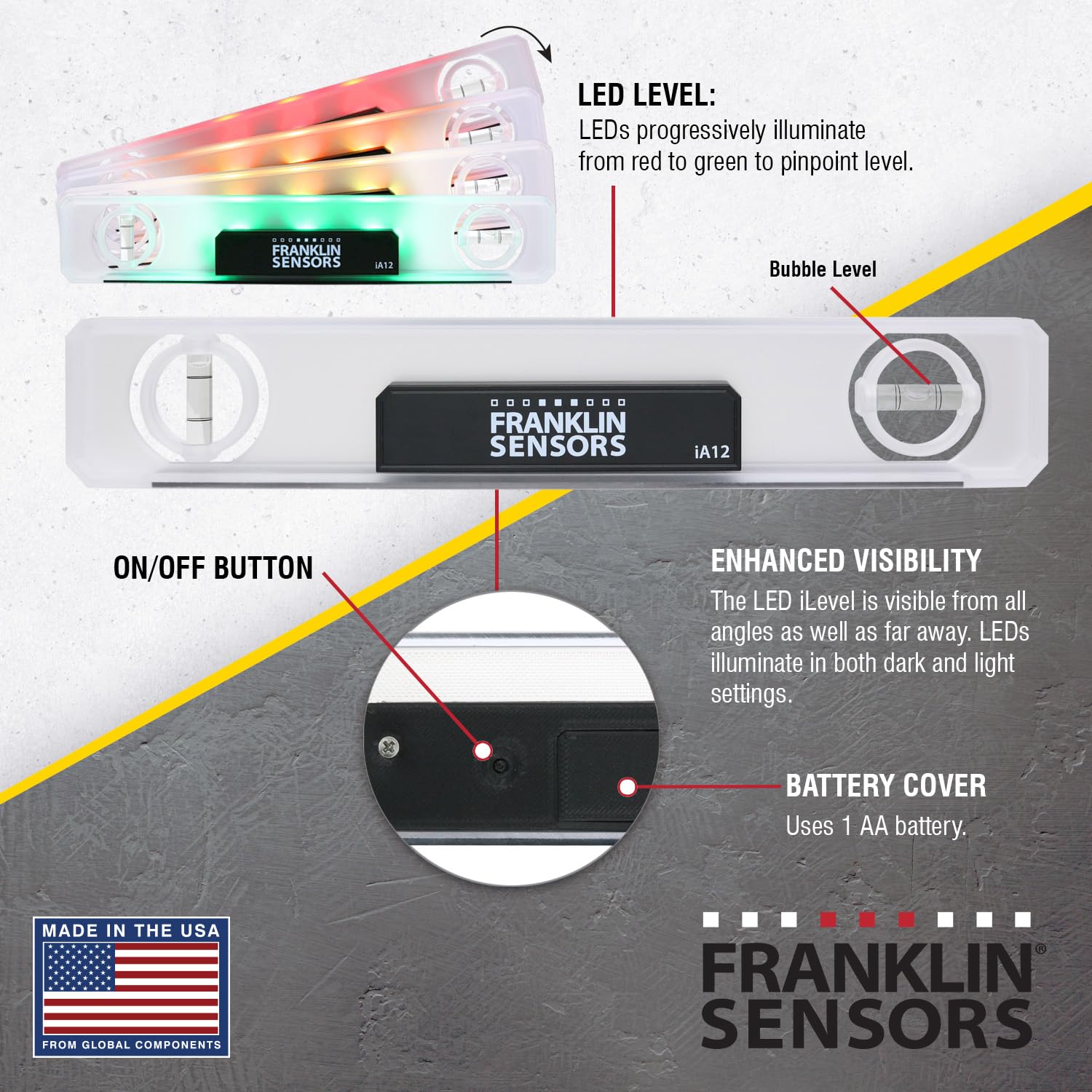 Franklin Sensors nivel en obra mostrando facilidad de uso y alineación rápida