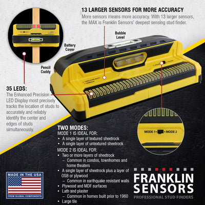 Franklin Sensors ProSensor MAX next to a hand for scale showing compact, durable design and depth range