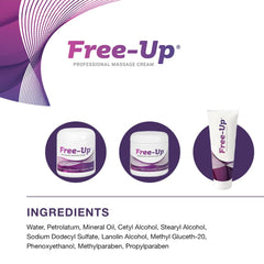 Free-Up etiqueta del tarro con ingredientes y beneficios visibles para profesionales
