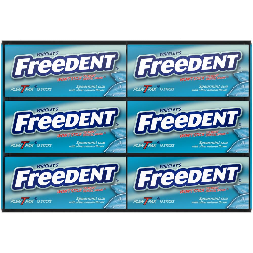 Freedent sticks en fila sin envolver, demostrando forma y textura