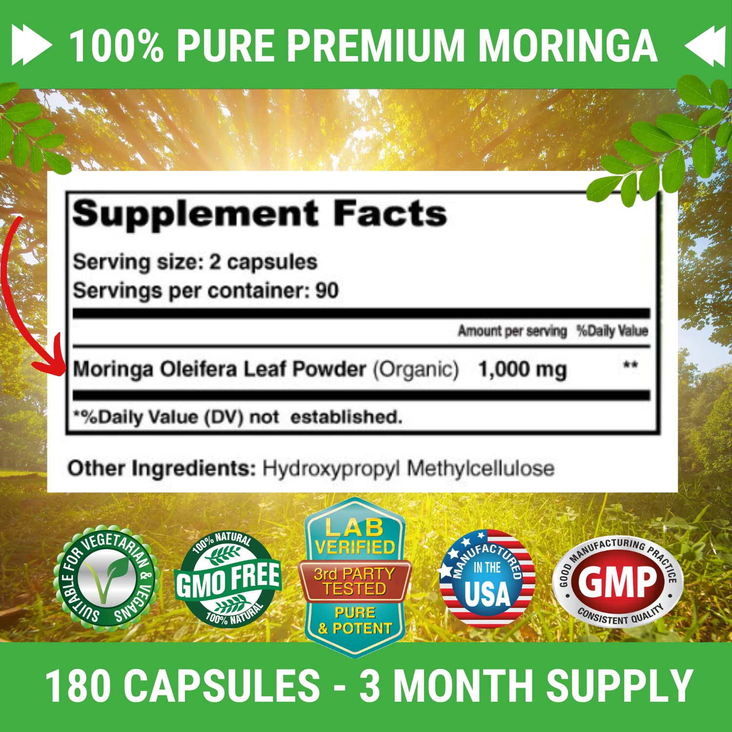FRESH HEALTHCARE polvo de moringa en cuchara, evidencia de pureza