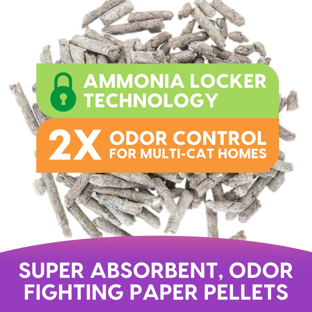 Litter box filled with Fresh News pellets demonstrating low dust and cleanliness