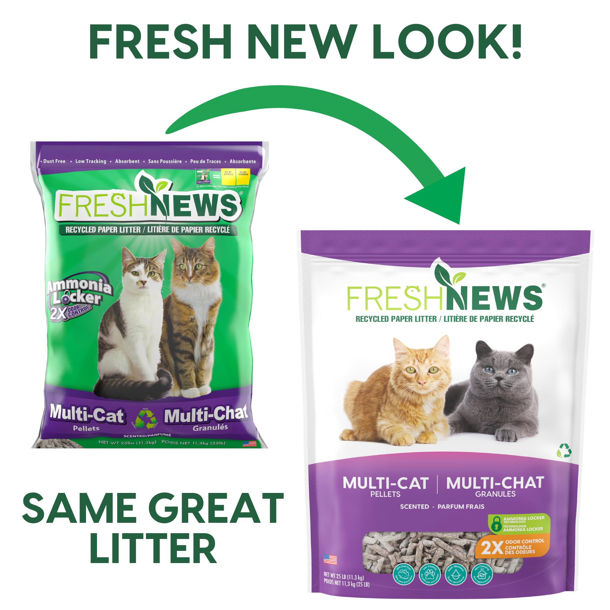 Fresh News pellet close-up highlighting absorbent paper texture and odor control