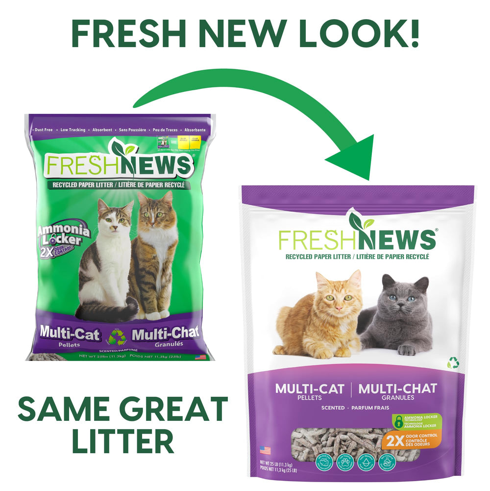 Fresh News pellet close-up highlighting absorbent paper texture and odor control