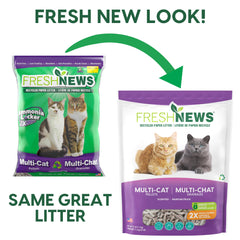 Fresh News pellet close-up highlighting absorbent paper texture and odor control