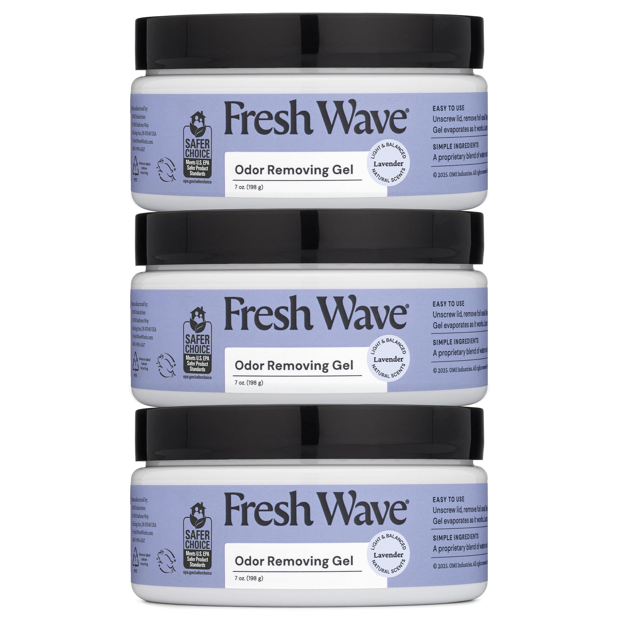 Fresh Wave frasco frontal mostrando gel lavanda y beneficios de neutralizar olores