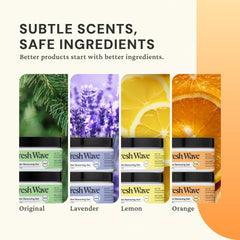 Fresh Wave bote con tapa abierta mostrando gel y seguridad de ingredientes naturales