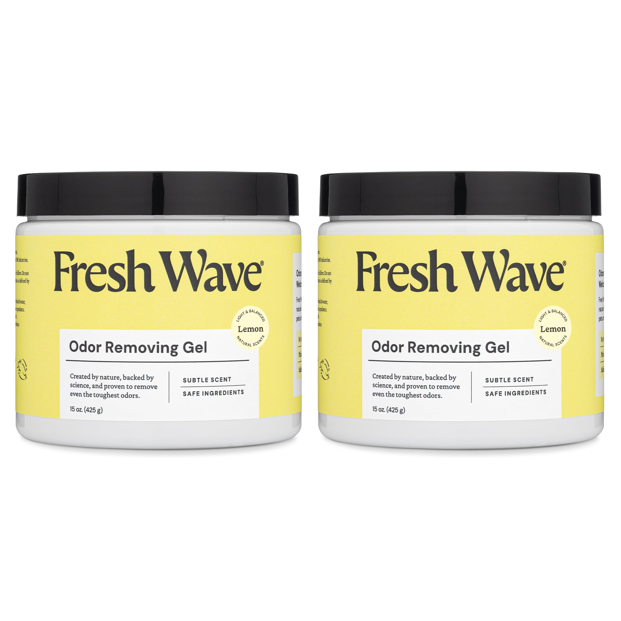 Fresh Wave envase frontal mostrando el gel y el aroma limón, elimina olores naturalmente