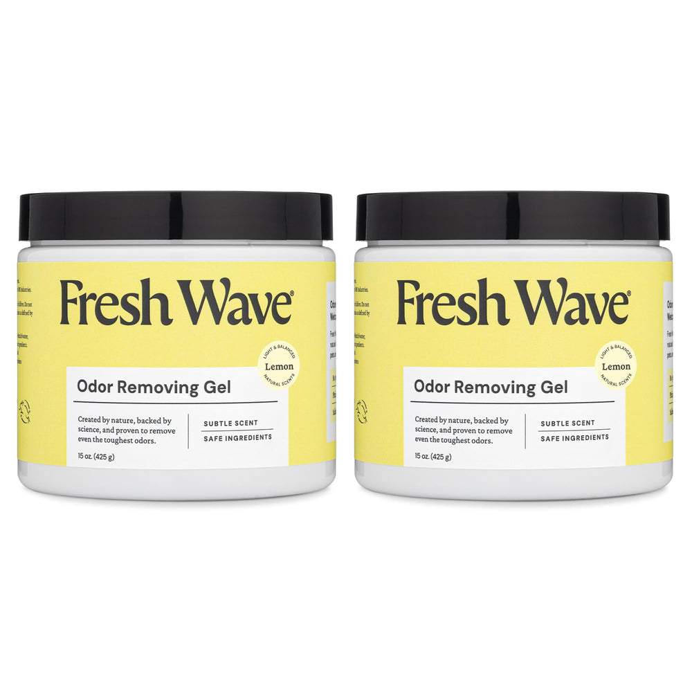 Fresh Wave envase frontal mostrando el gel y el aroma limón, elimina olores naturalmente