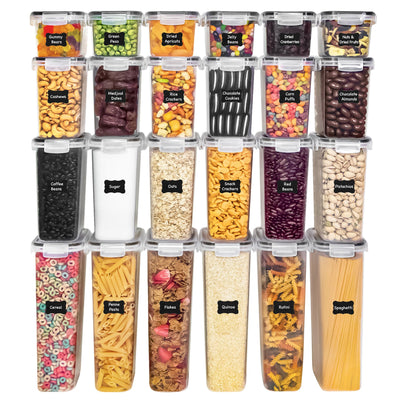 Freshware labels, marker and measuring cups displayed showing fast labeling and portioning benefit
