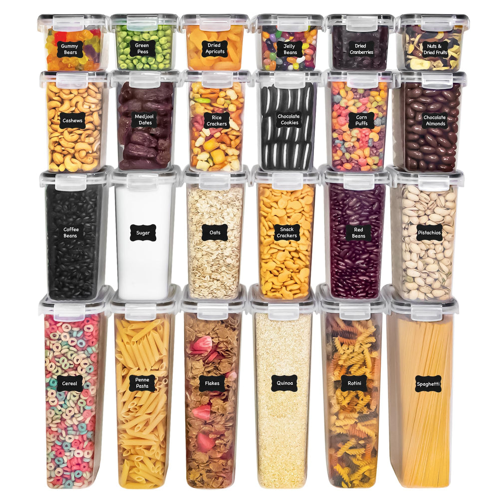 Freshware labels, marker and measuring cups displayed showing fast labeling and portioning benefit