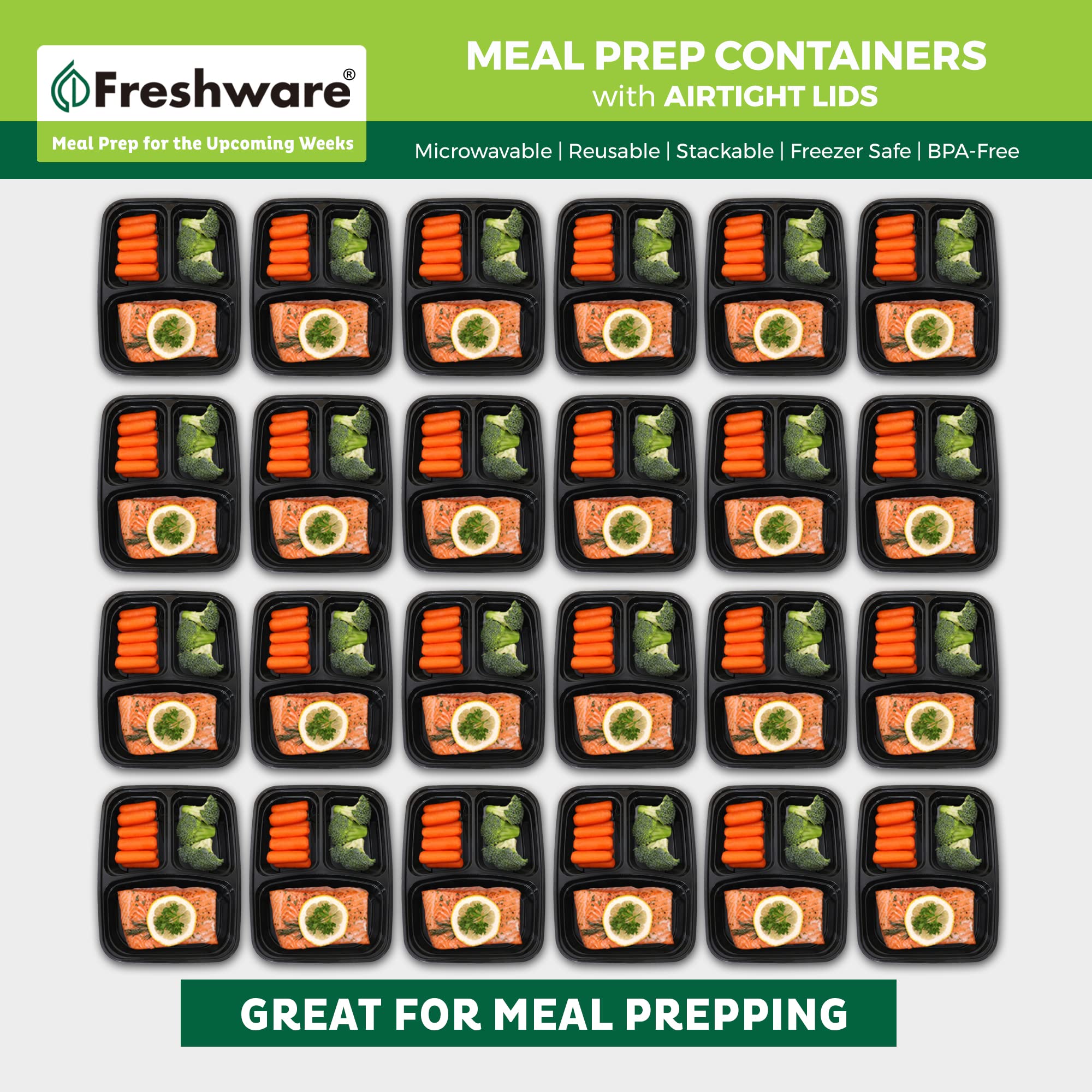 Freshware vista superior mostrando tres compartimentos, separa alimentos fácilmente