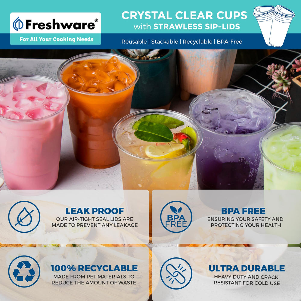 Freshware vaso en uso en fiesta con tapa sip evitando derrames