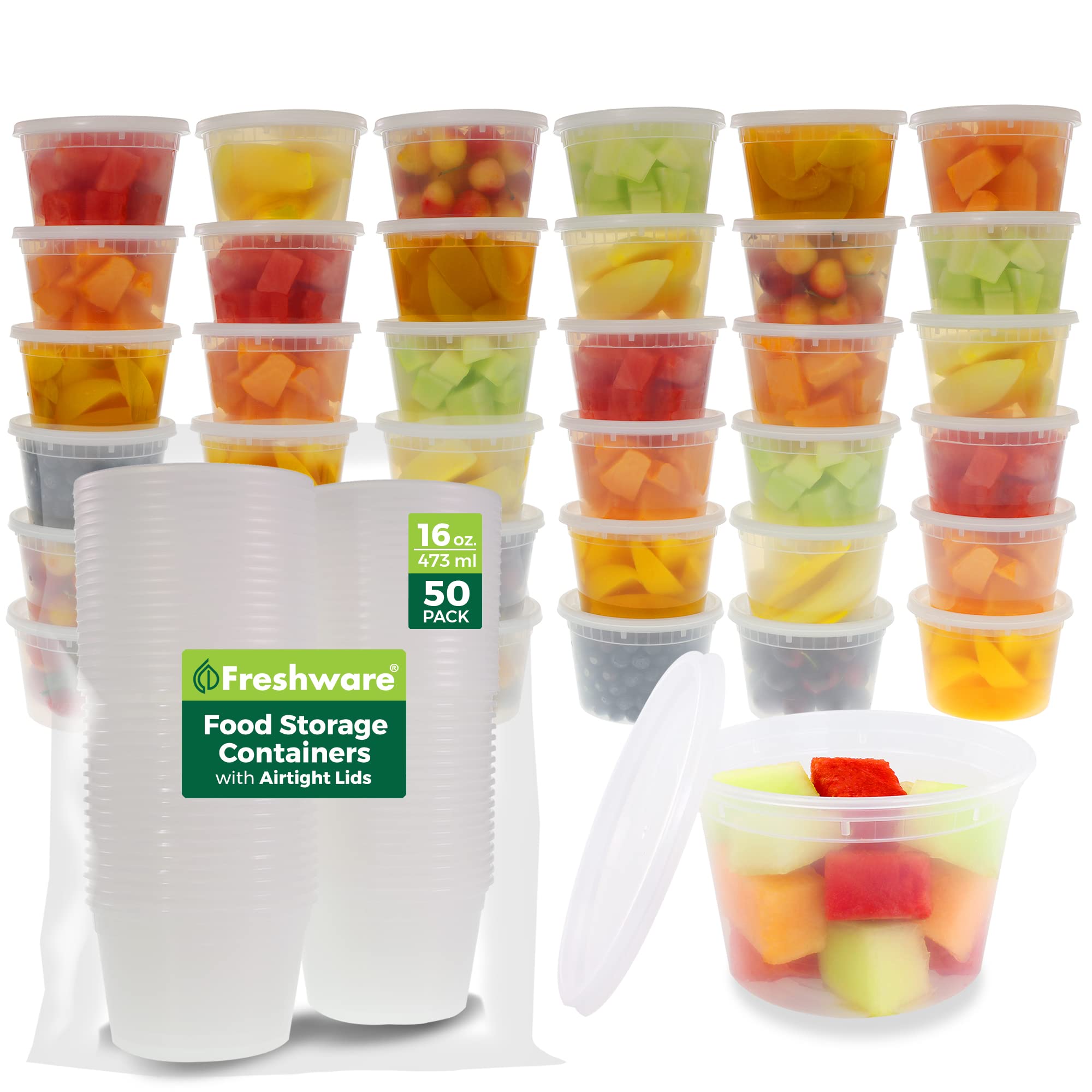 Freshware pack frontal con 50 contenedores mostrando cantidad y diseño práctico