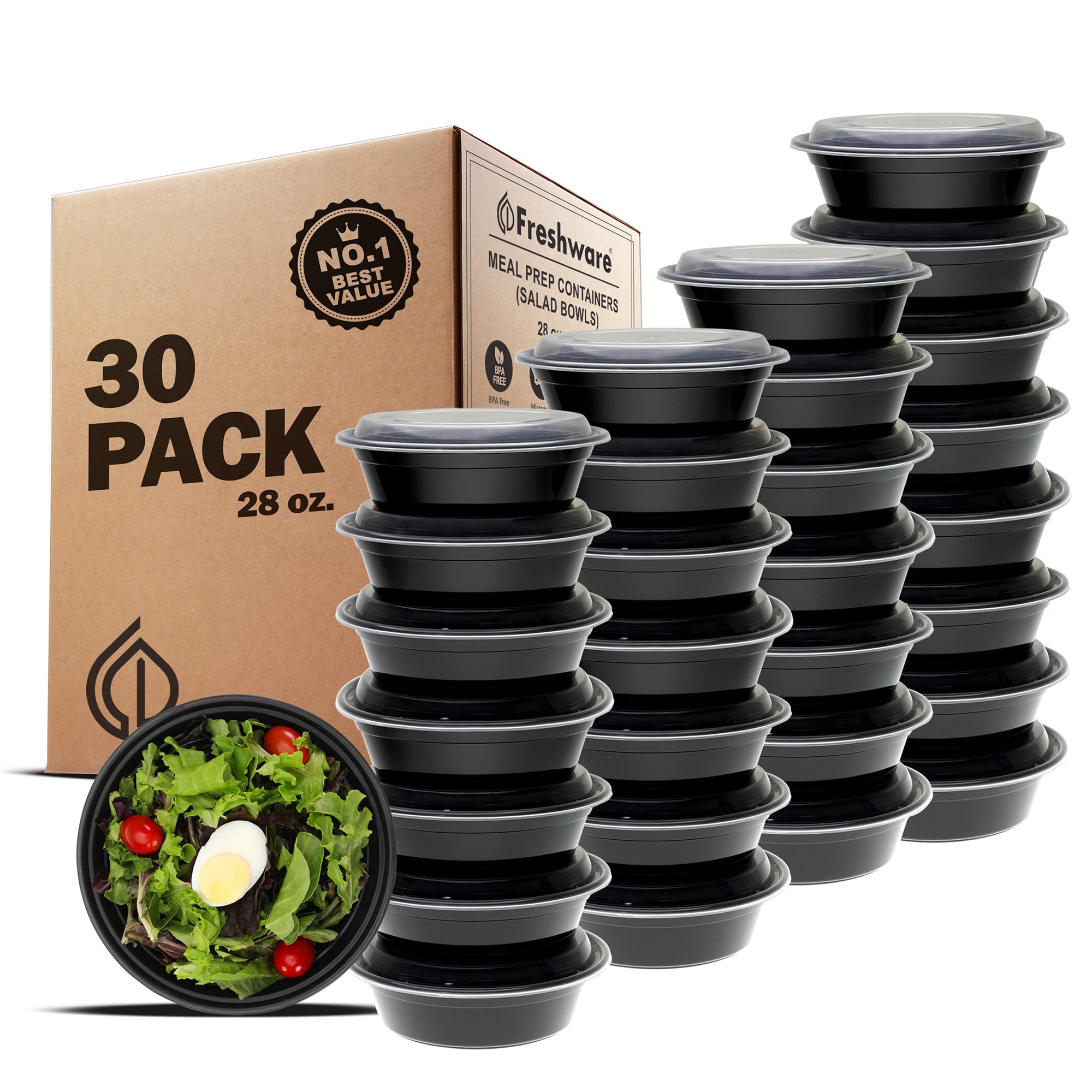 Freshware frente del pack de 30 unidades mostrando tapas herméticas y diseño apilable