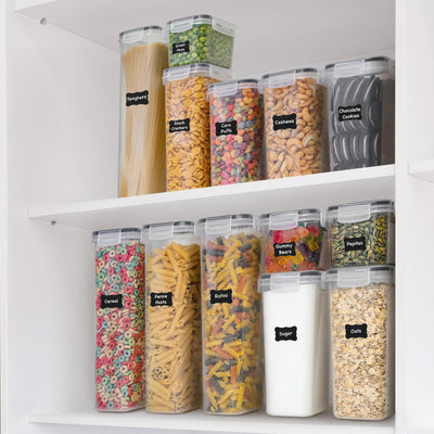 Freshware stacked containers on pantry shelf showing space-saving organization benefit