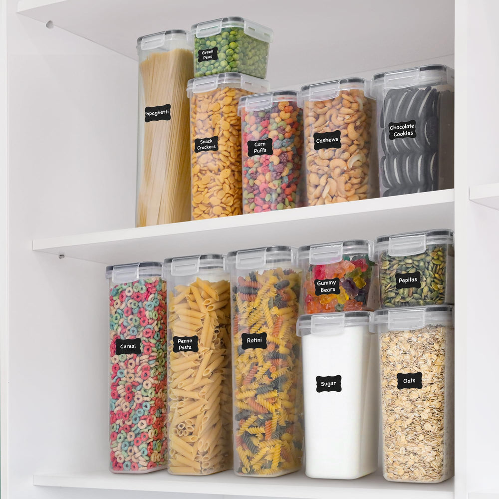 Freshware stacked containers on pantry shelf showing space-saving organization benefit