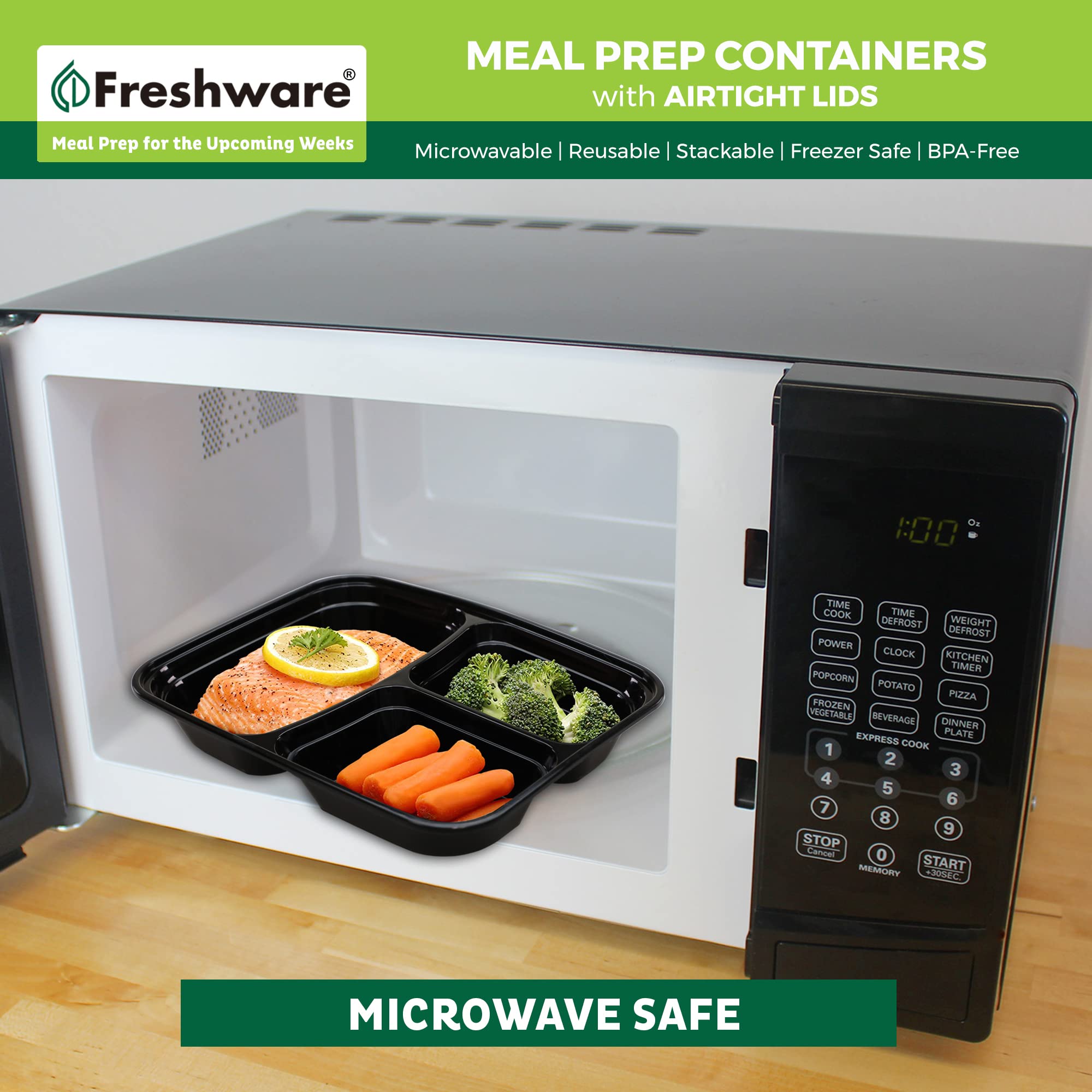 Freshware contenedor en microondas, apto para recalentar comidas fácilmente