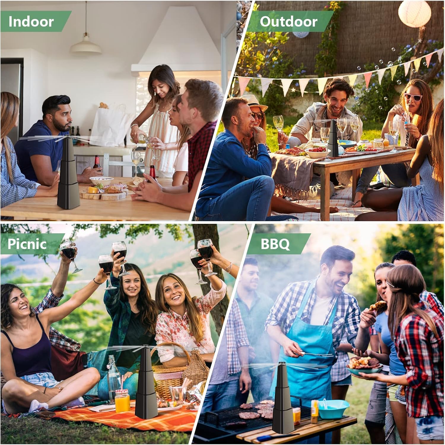 Fretech fans in picnic setting showing portable insect-reduction for outdoor meals