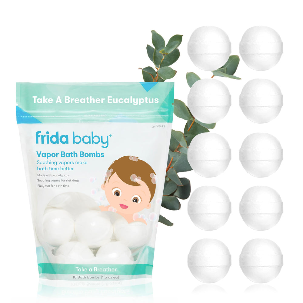 Frida Baby frente del paquete de bombas de baño mostrando diseño y cantidad