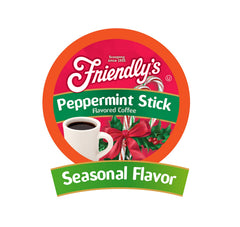 Friendly's frontal del envase Peppermint Stick muestra 40 cápsulas, conveniencia festiva