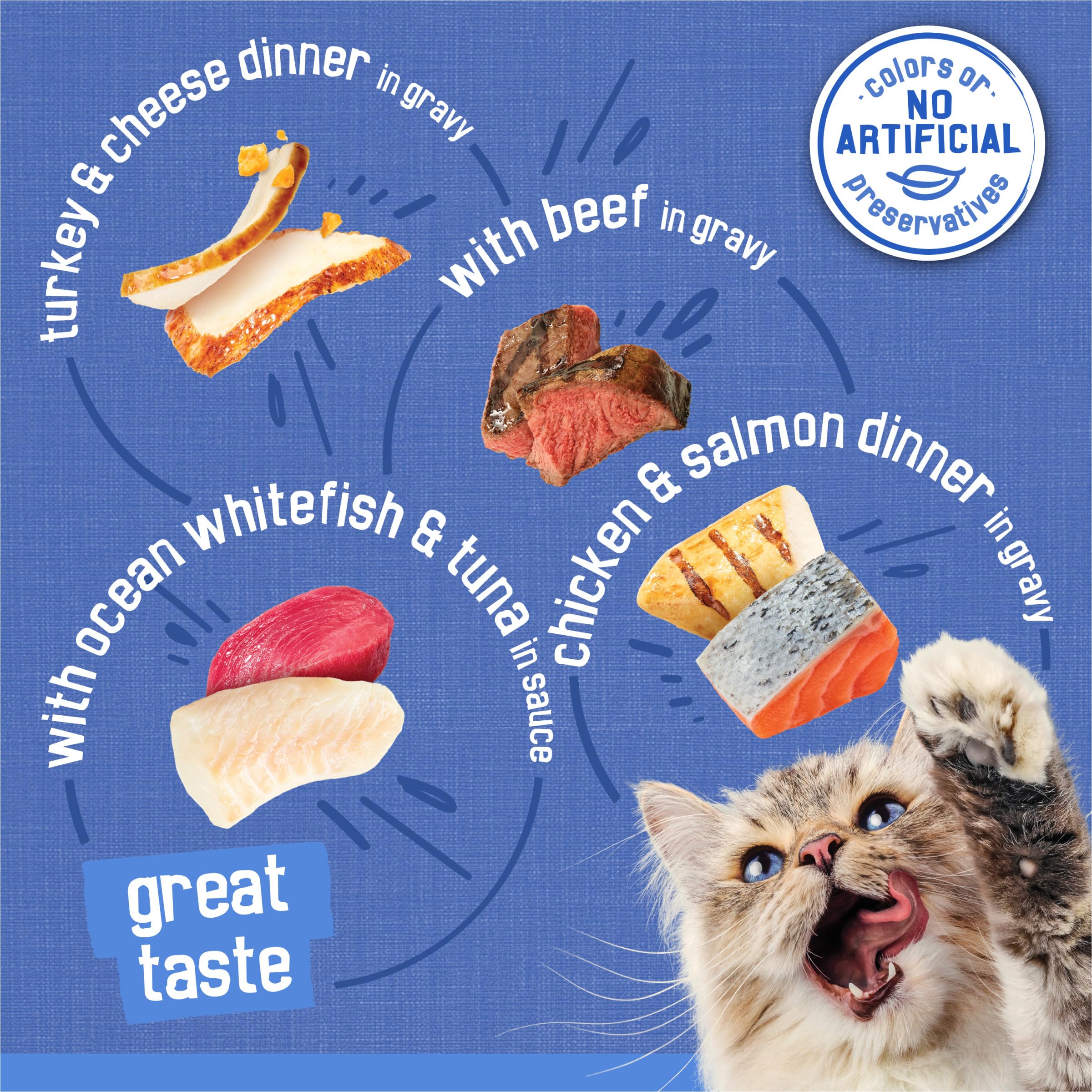 Friskies comparación de tamaño de lata en mano para evaluar porción y control