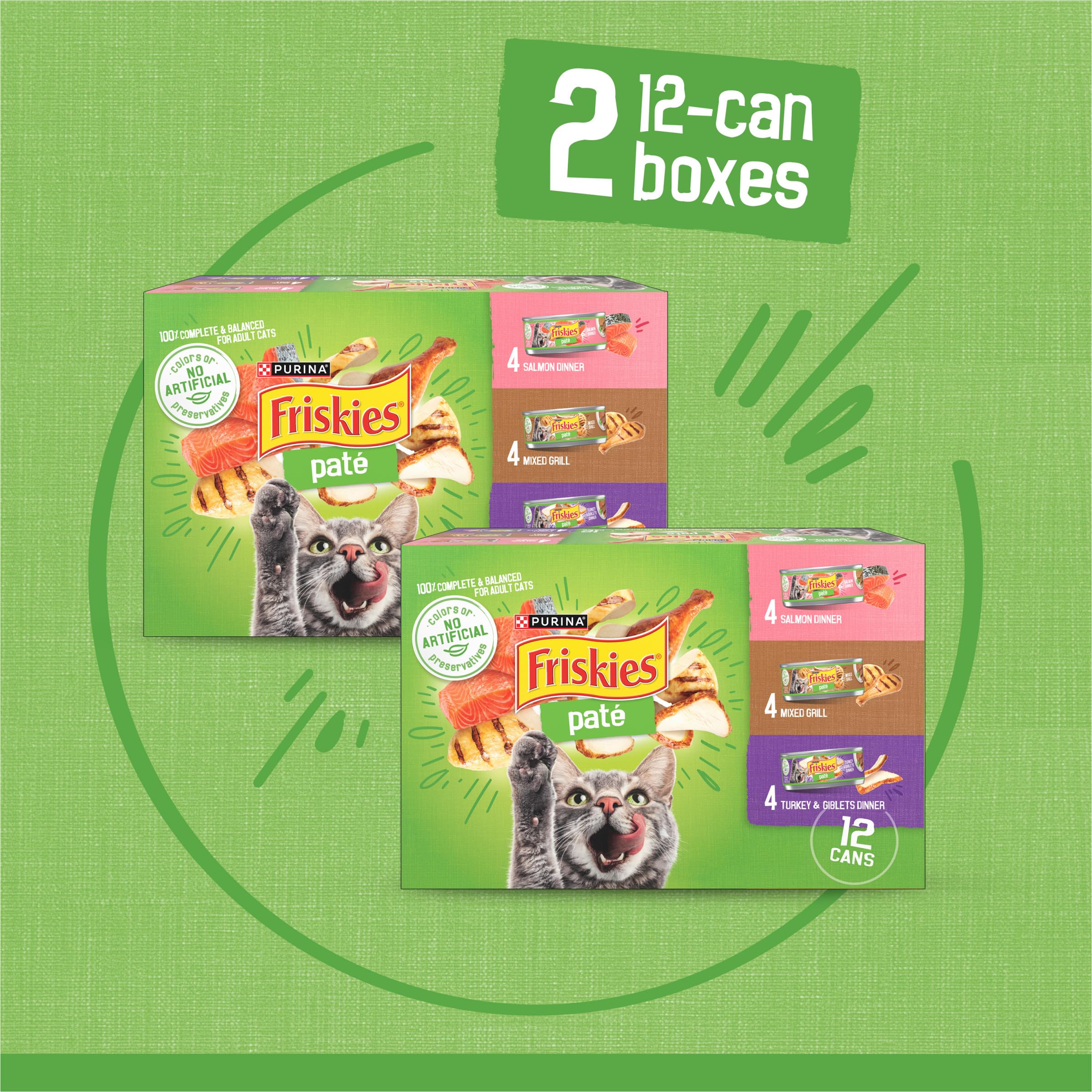 Friskies lata en mano para visualizar tamaño y porción