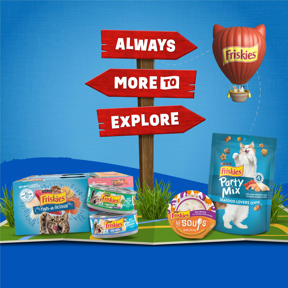 Friskies escena doméstica con gato saludable tras consumir la receta
