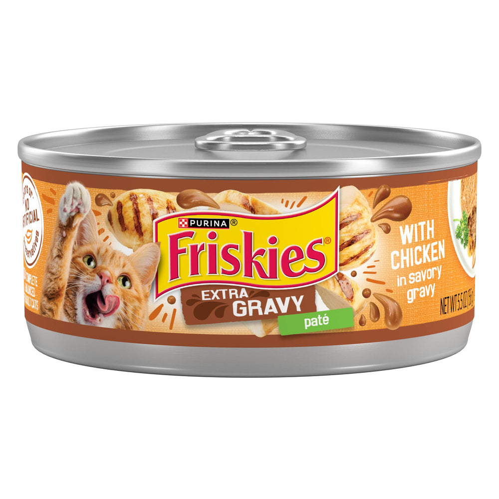 Friskies lata frontal mostrando etiqueta y beneficio conveniencia
