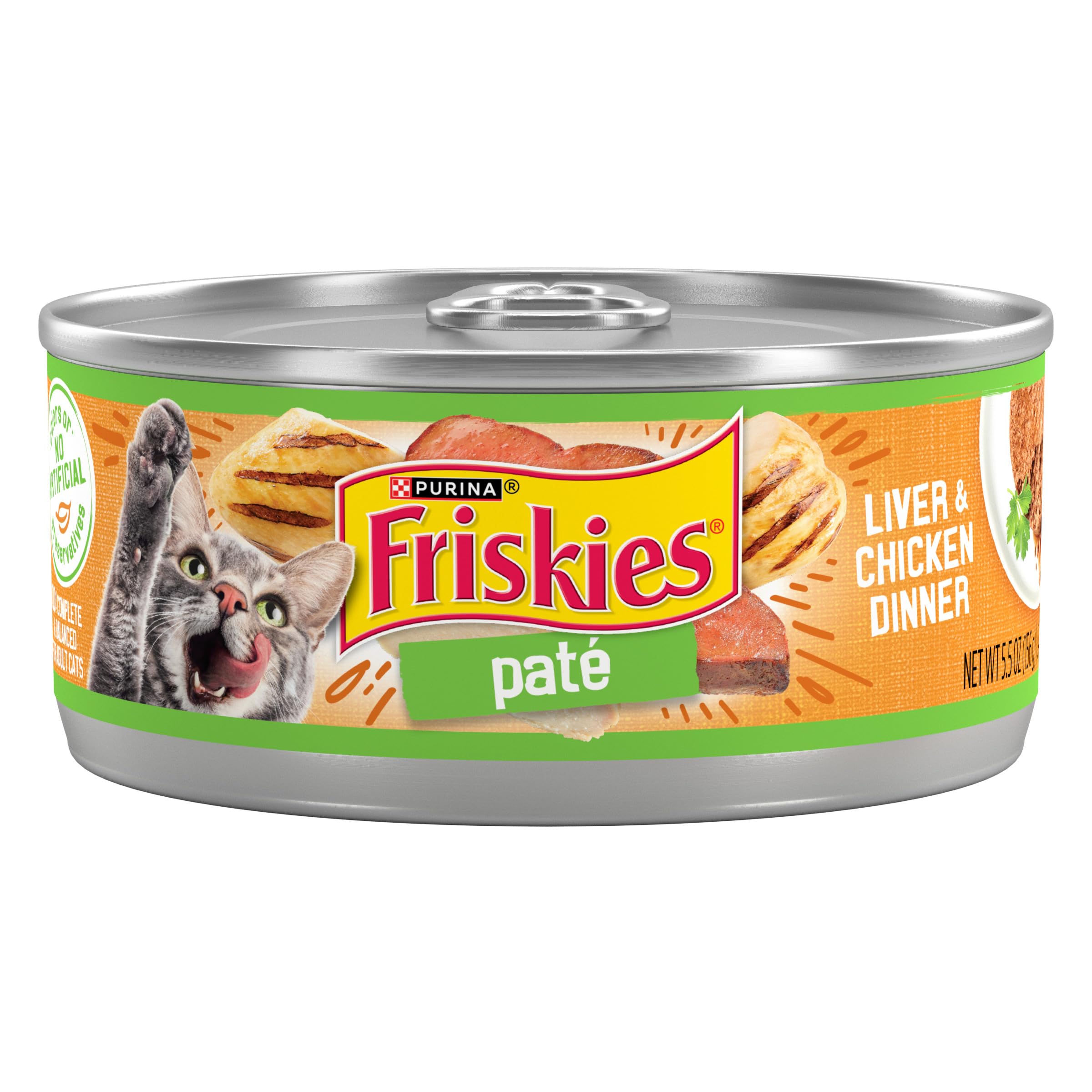 Friskies lata frontal mostrando el diseño y atractivo de la presentación