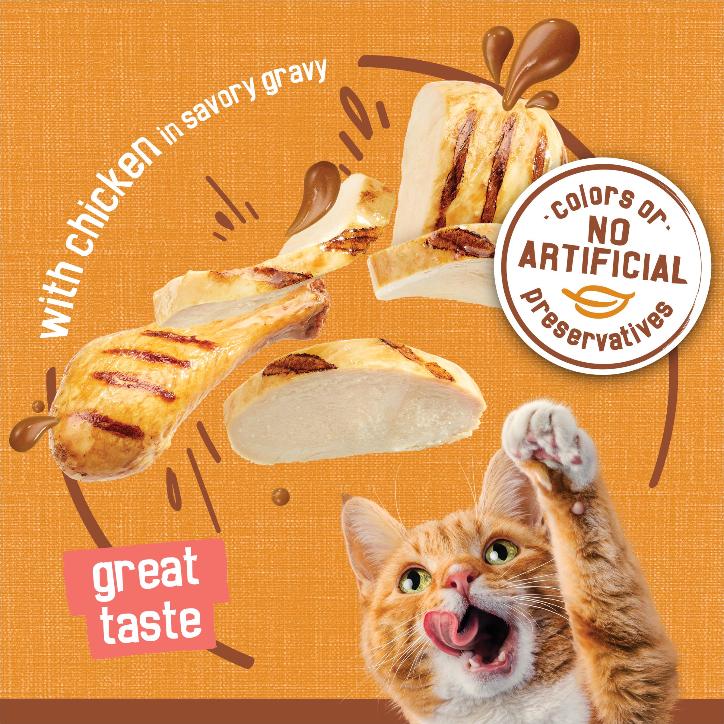 Friskies pouring savory gravy over kibble, adds flavor and hydration