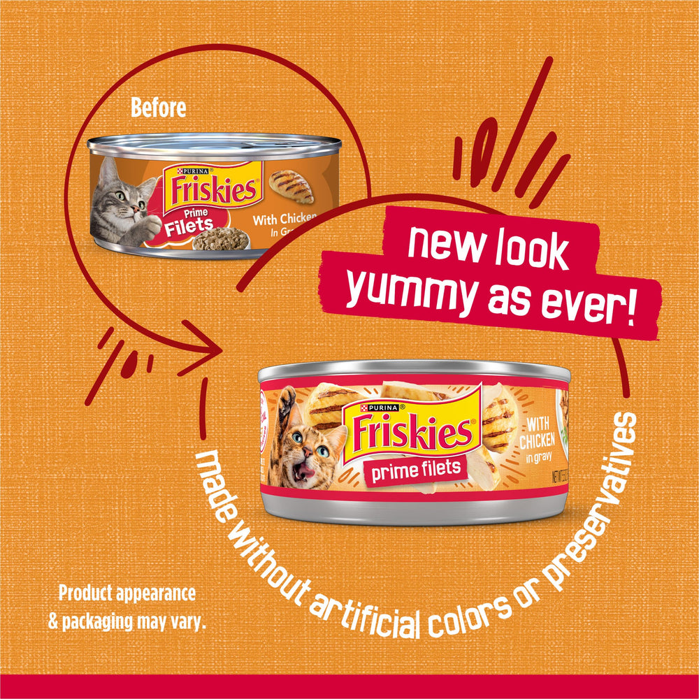 Friskies primer plano de trozos de pollo desmenuzado, aspecto apetitoso