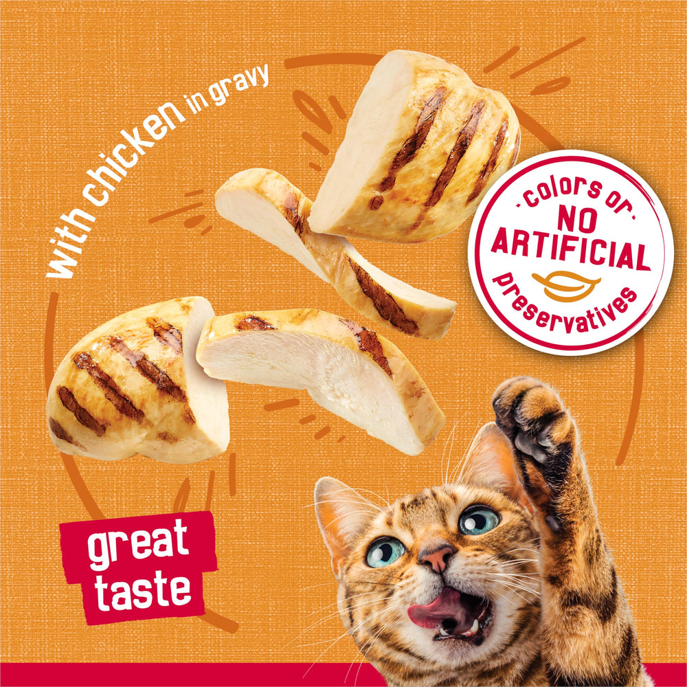 Friskies etiqueta con lista de ingredientes y origen, transparencia de calidad