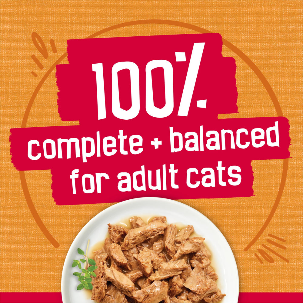 Friskies comparación de tamaño de lata junto a regla, referencia de porción