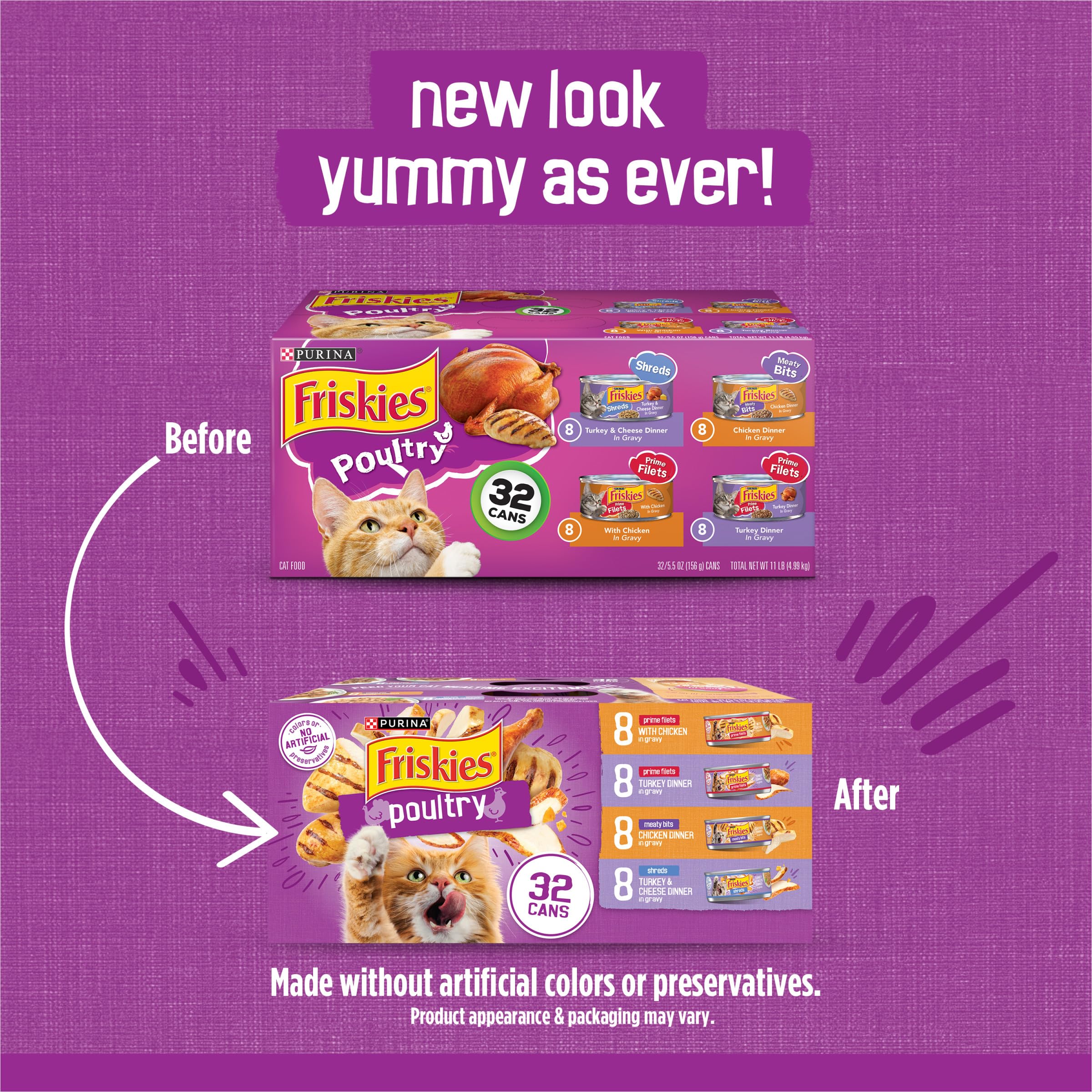 Friskies Purina etiqueta de lata mostrando ingredientes principales