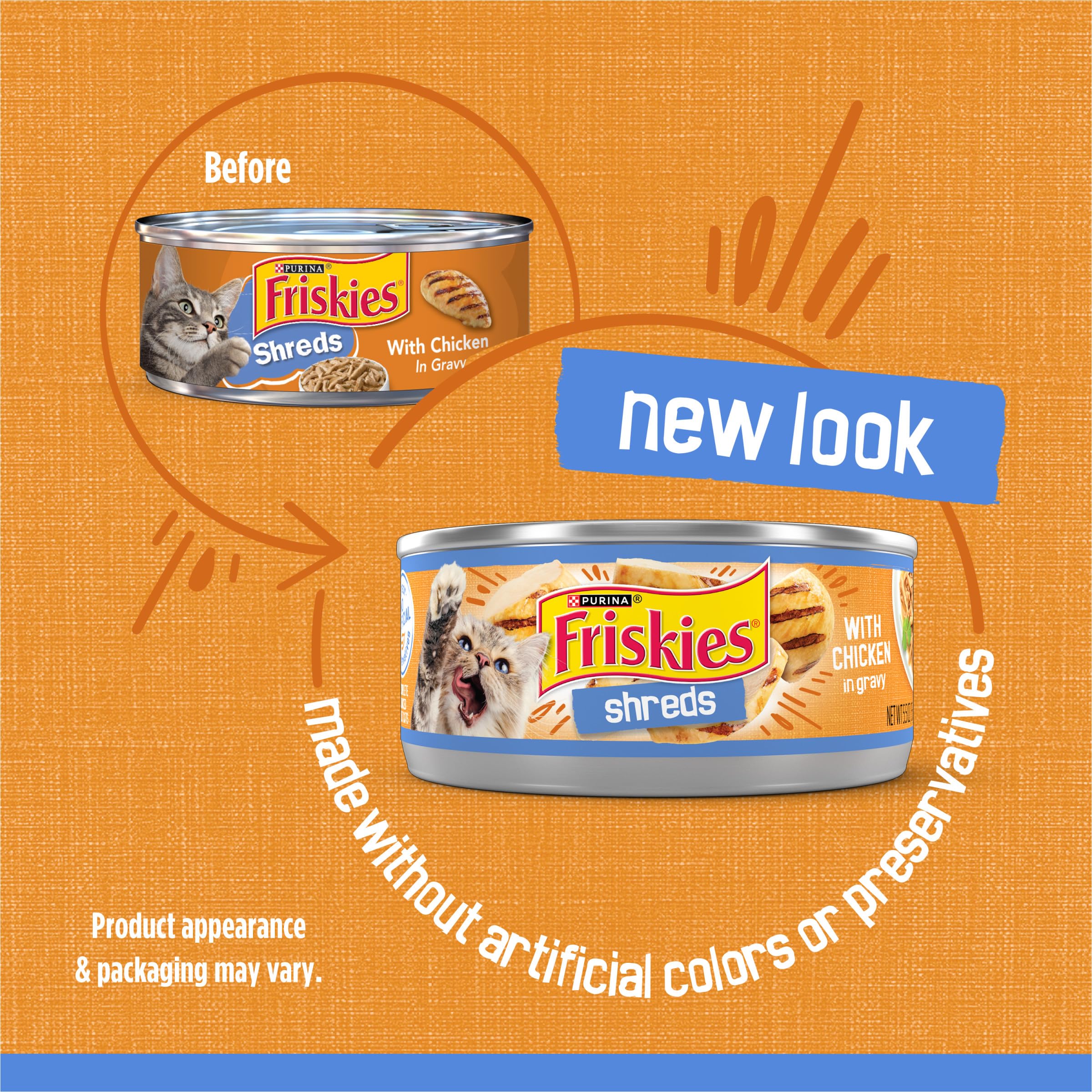 Friskies tiras de pollo desmenuzado en primer plano, textura que incita a comer