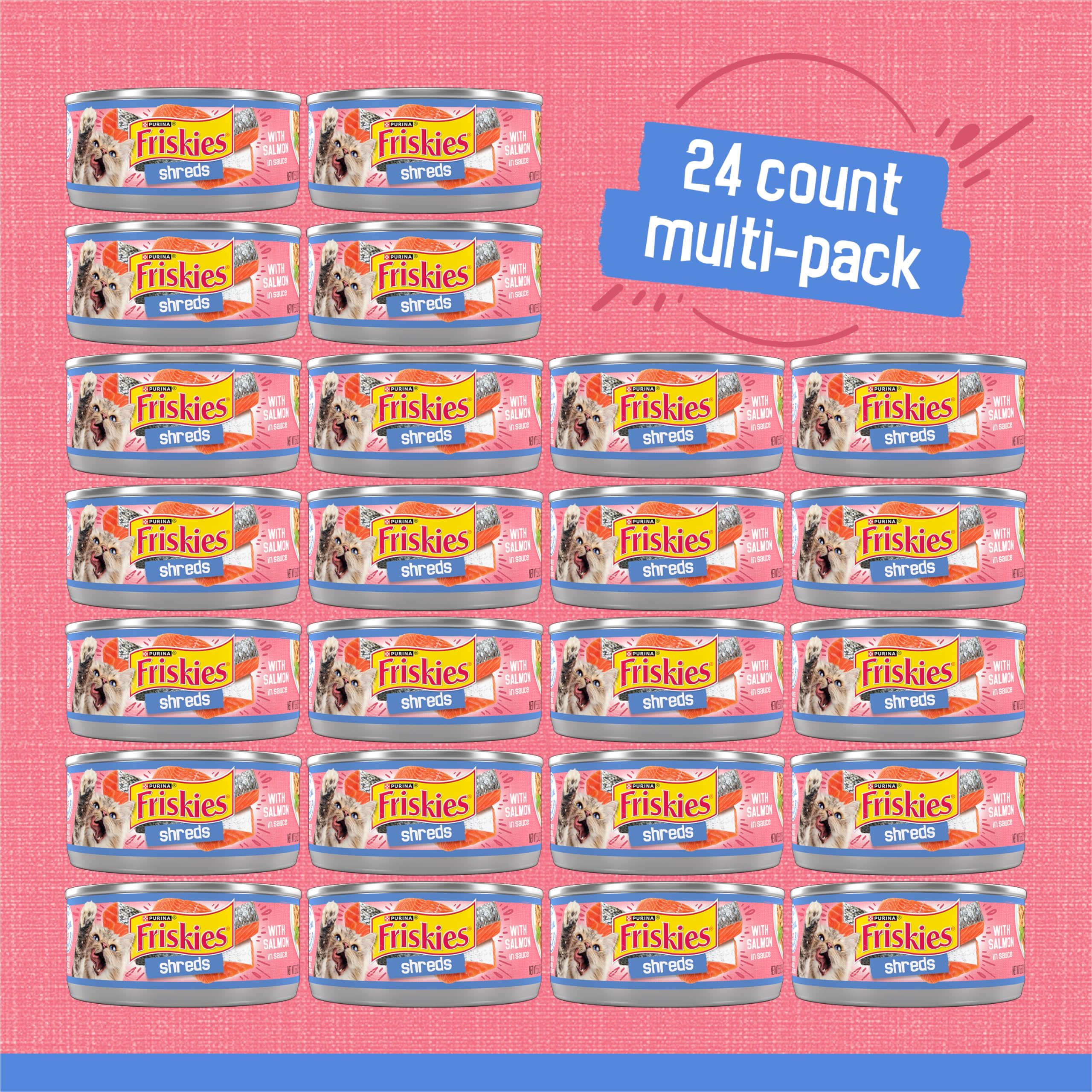 Lata de 5.5 oz Friskies junto a mano para comparar tamaño