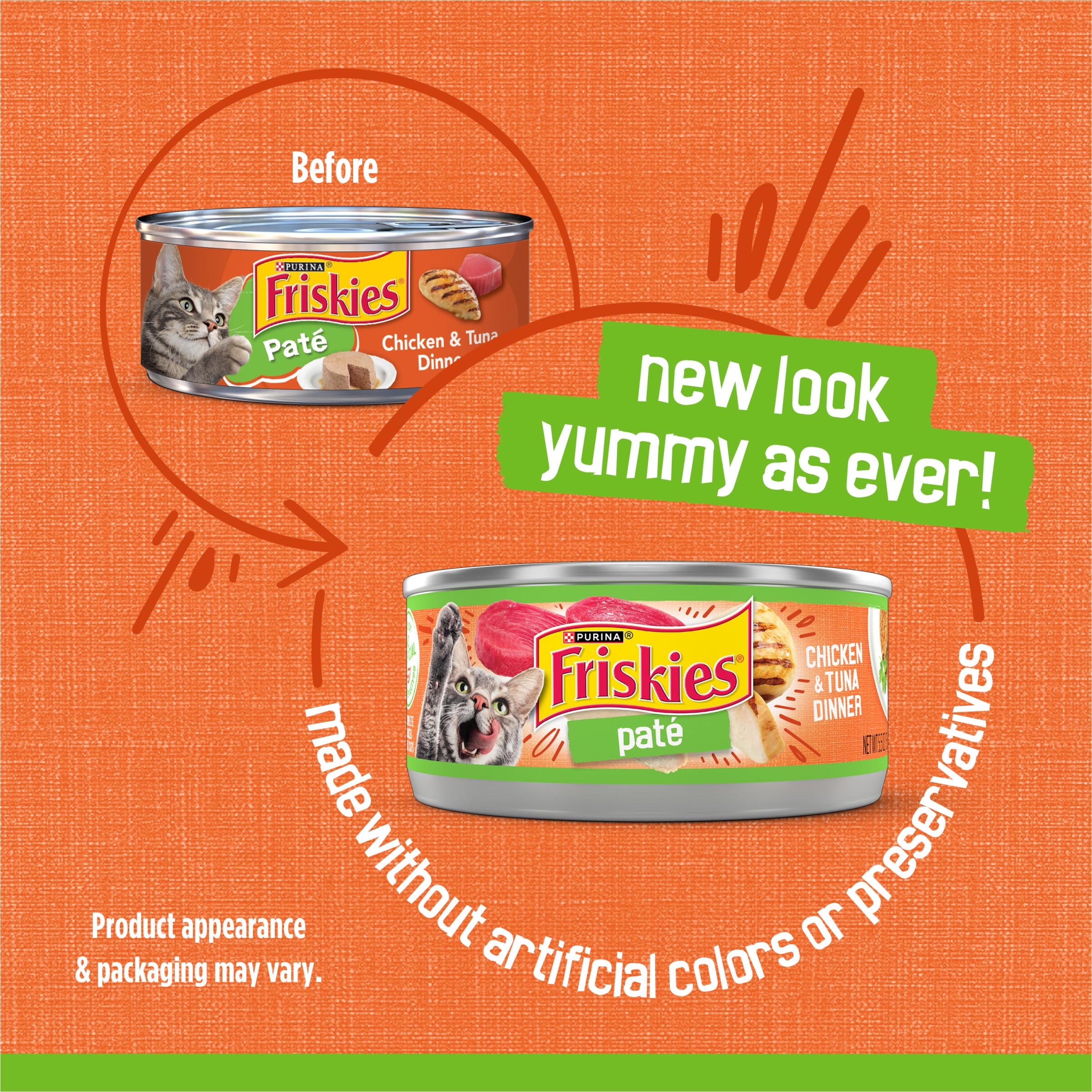 Friskies textura pâté de cerca para distinguir suavidad y facilidad de masticar